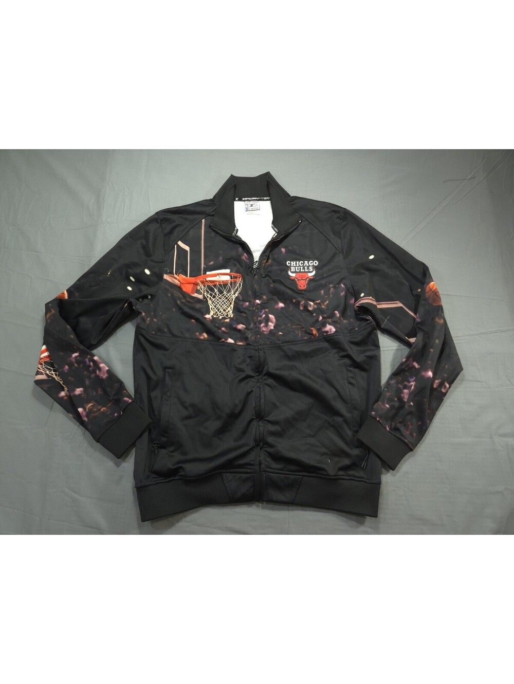 Chicago Bulls Jacket Mens Large Zipway Tearaway Black Basketball Warm Up NBA